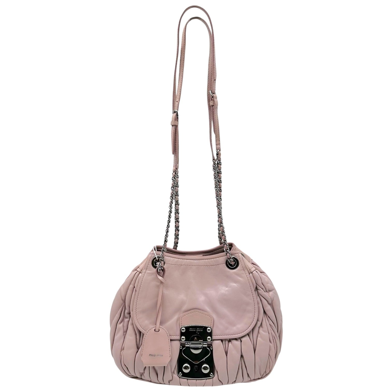 Miu Miu Quilted Leather Shoulder Bag Pink Silver