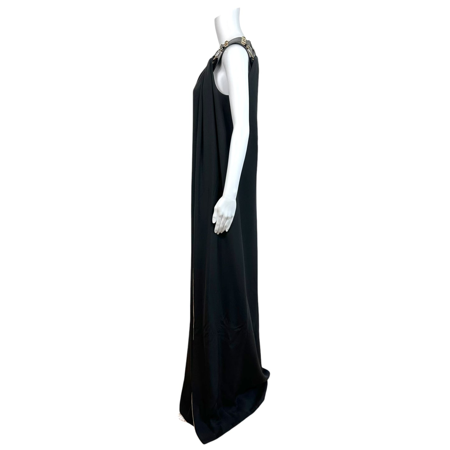 Gucci S/S 2008 Black & Yellow Silk Studded Horsebit One-Shoulder Gown