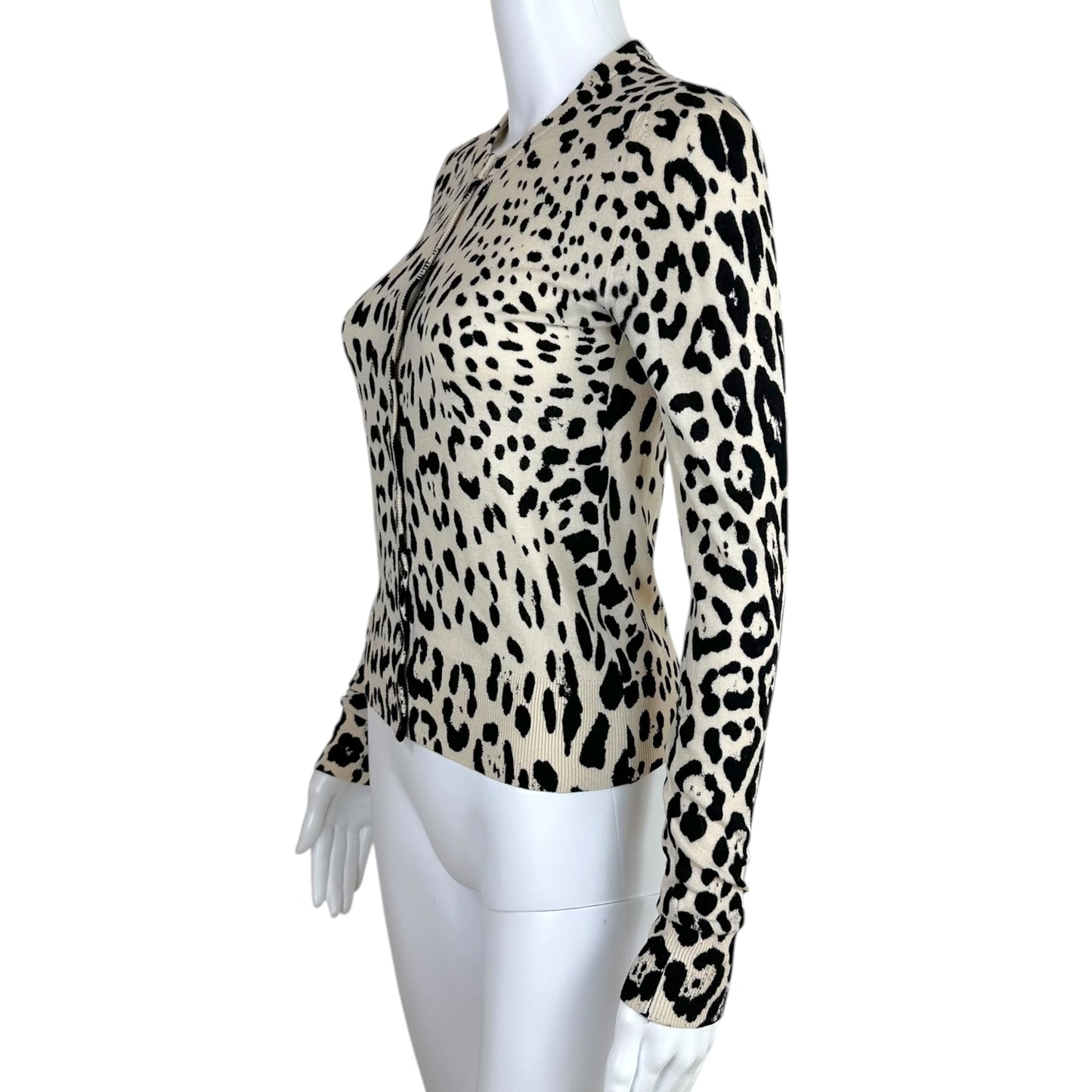 Dolce & Gabbana Black White Leopard Print Cashmere Cardigan