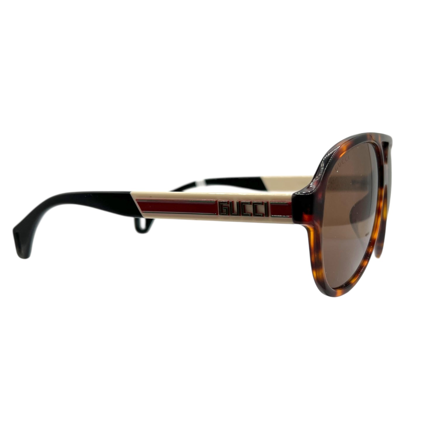 Gucci Tortoise & White Monogram Side Oversized Aviator Sunglasses w/ Case