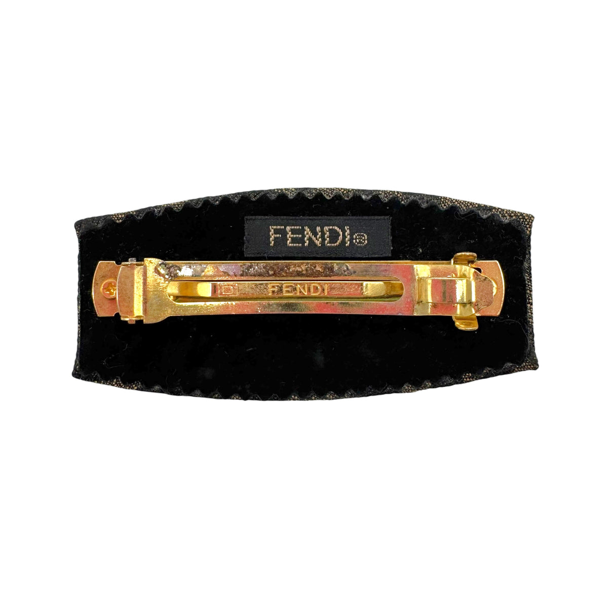 Fendi Hair Clip Gold Zucca Monogram Vintage 90s