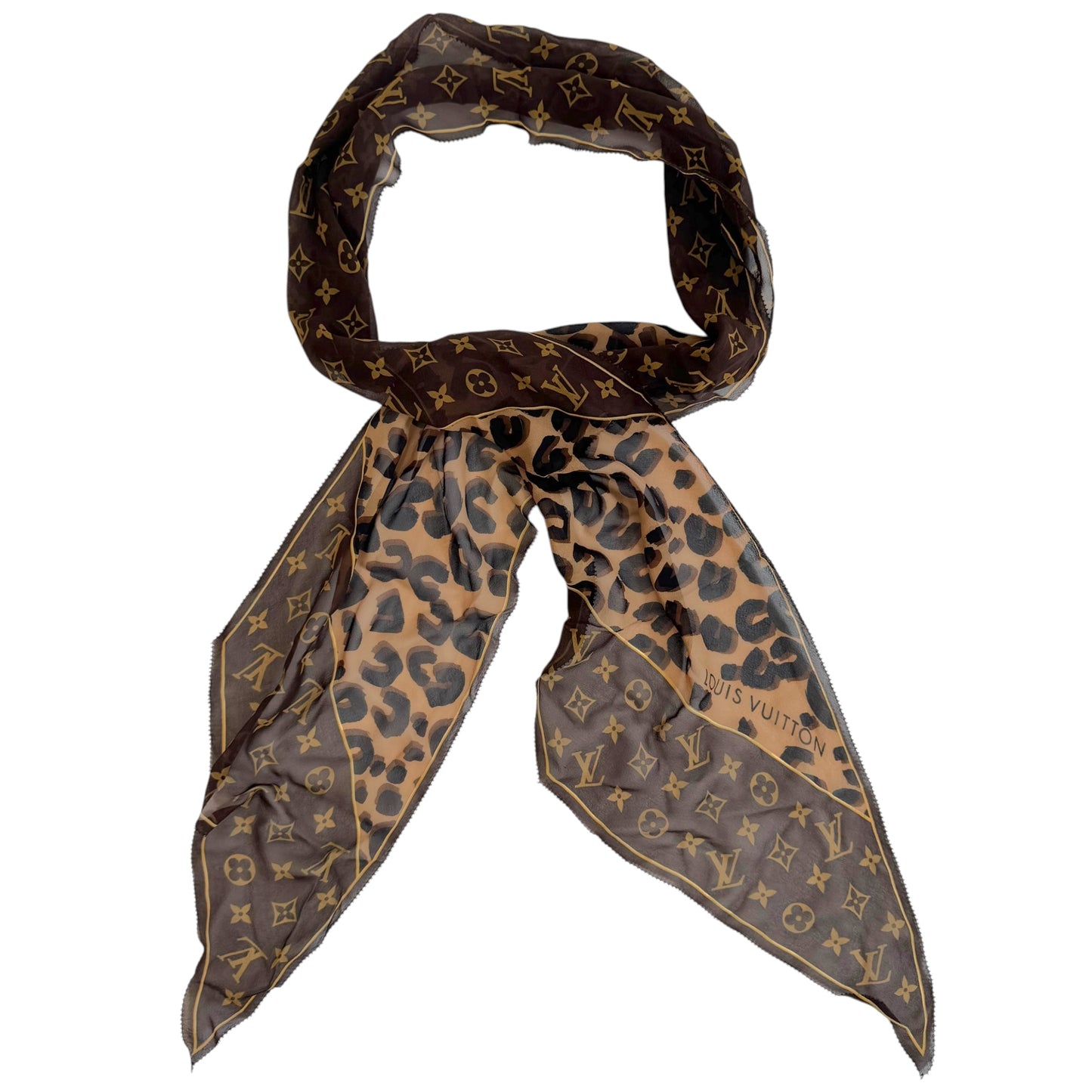 Louis Vuitton x Stephen Sprouse Sheer Monogram & Leopard Print Silk Stole Scarf