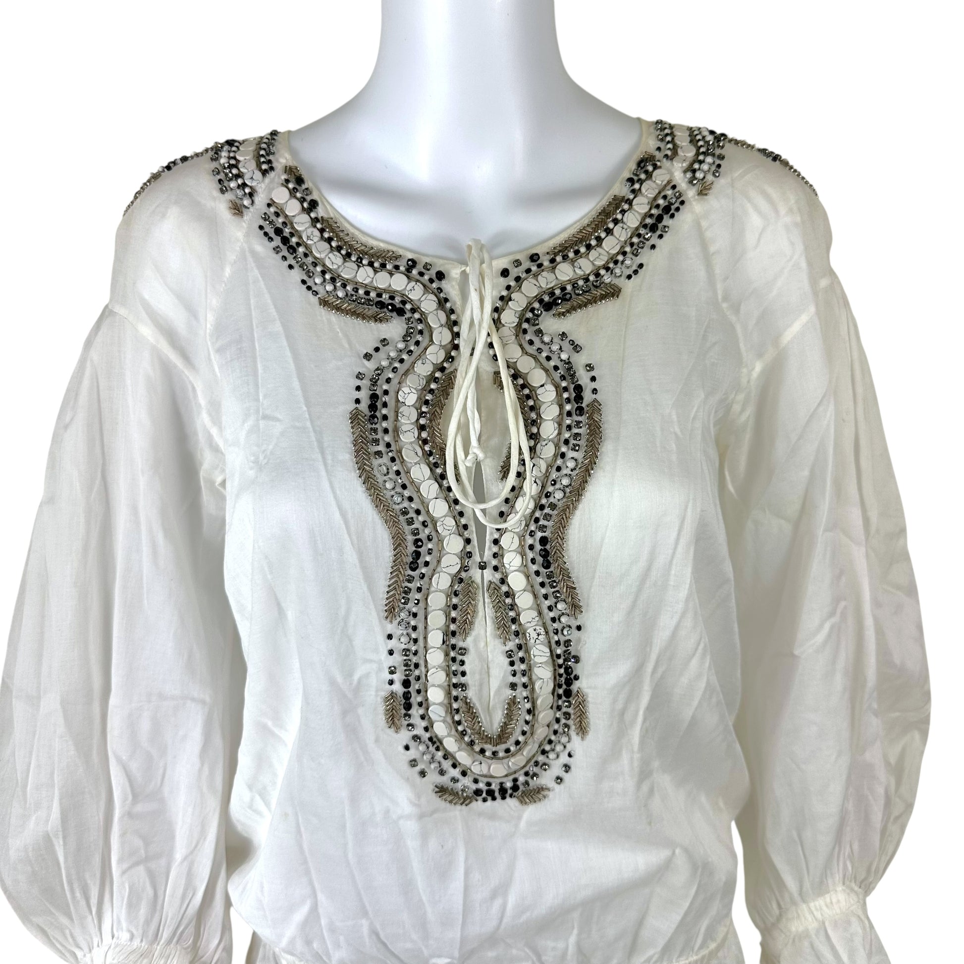 Roberto Cavalli White Beaded Peasant Blouse - Outfit Repeater