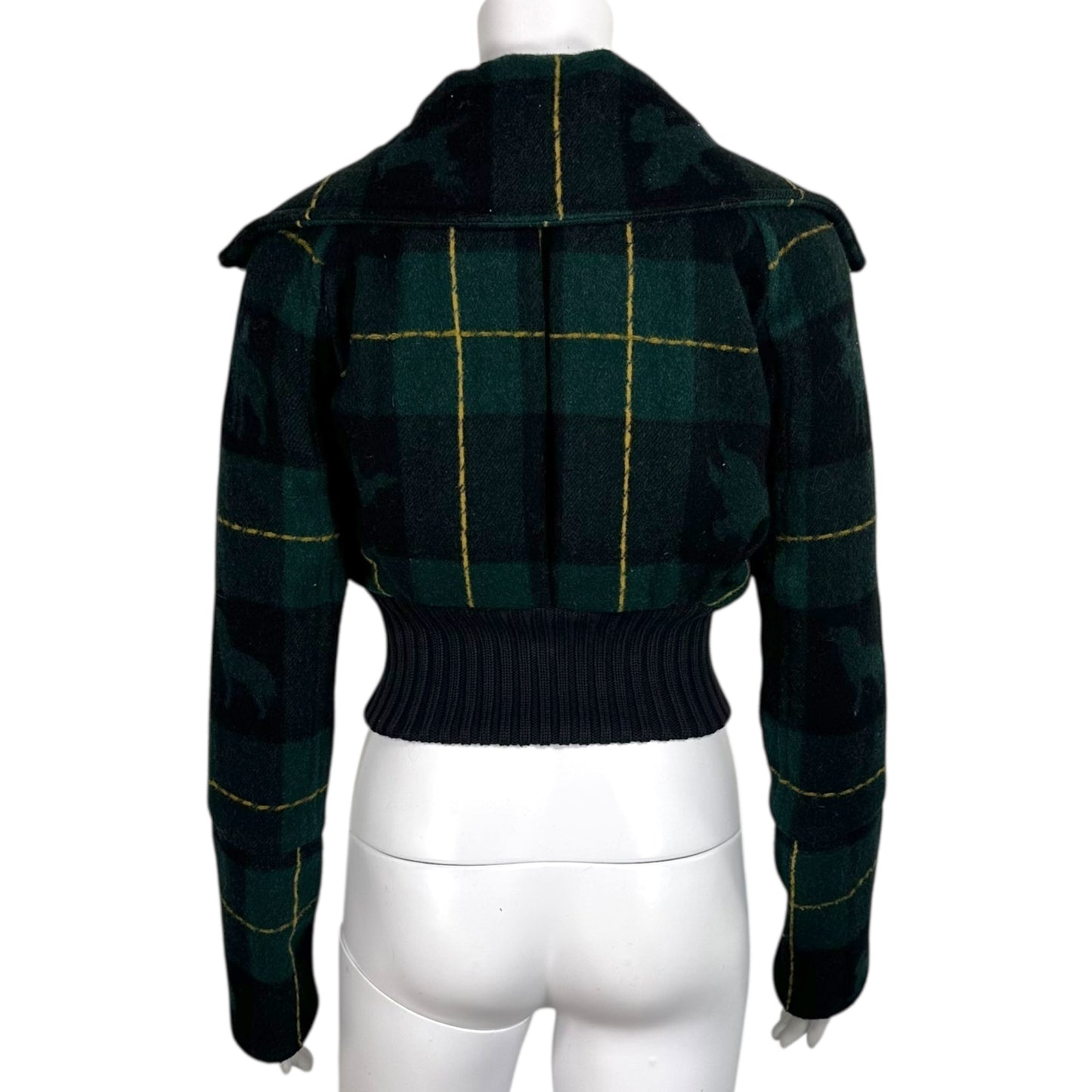 Dsquared2 Green Tartan Plaid Cropped Oversize Collar Bomber Jacket