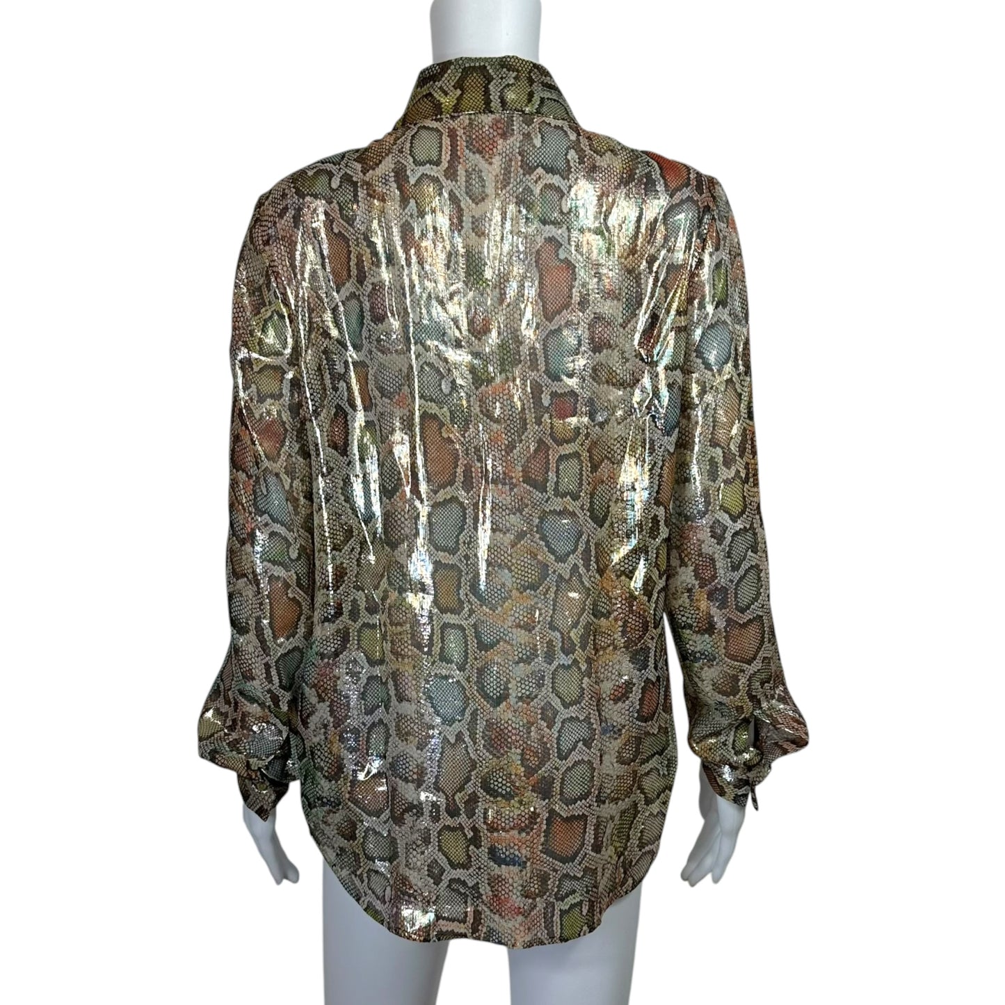 Roberto Cavalli Metallic Multicolor Snakeskin Print Blouse