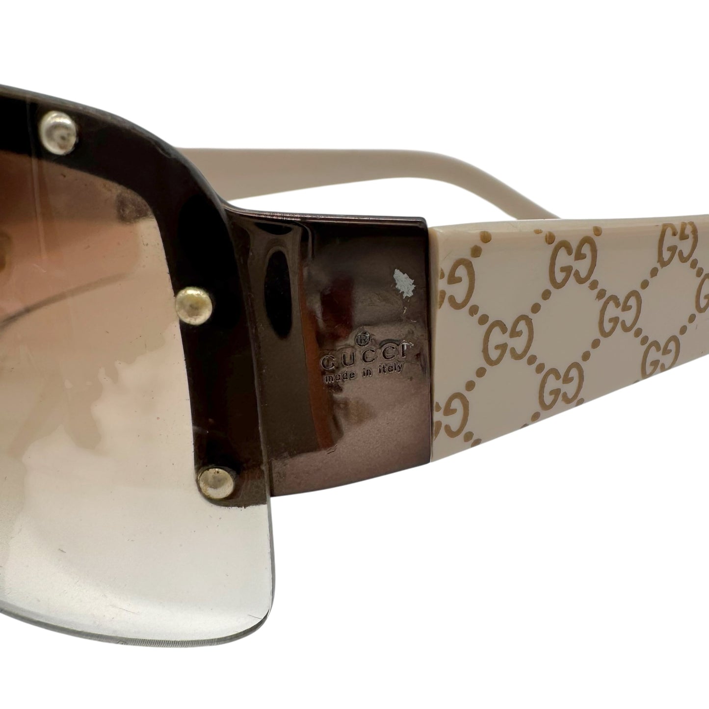 Gucci GG1823/S Studded Lens Monogram Arm Rimless Wrap Sunglasses