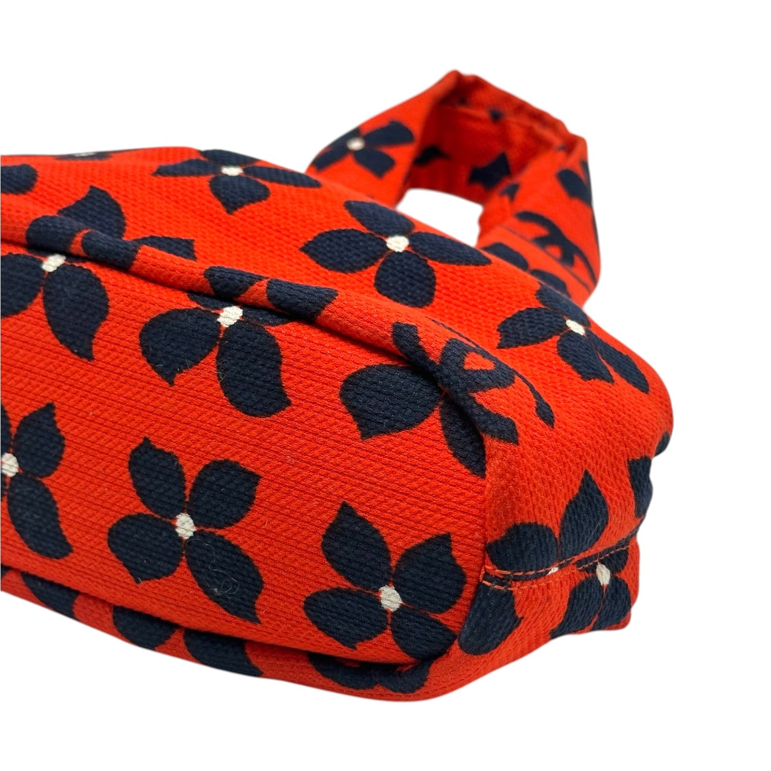 Chanel Kisslock Handbag Bright Red Navy Clover Print