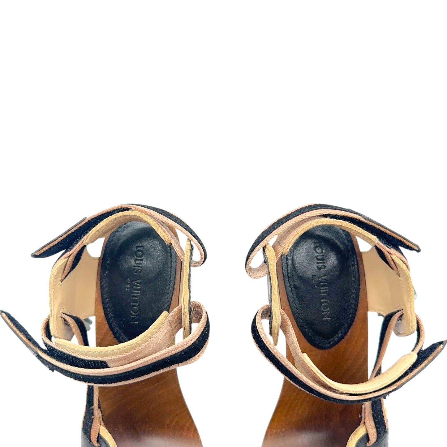 Louis Vuitton Runway Heels Black Beige Wood Metal Tassel