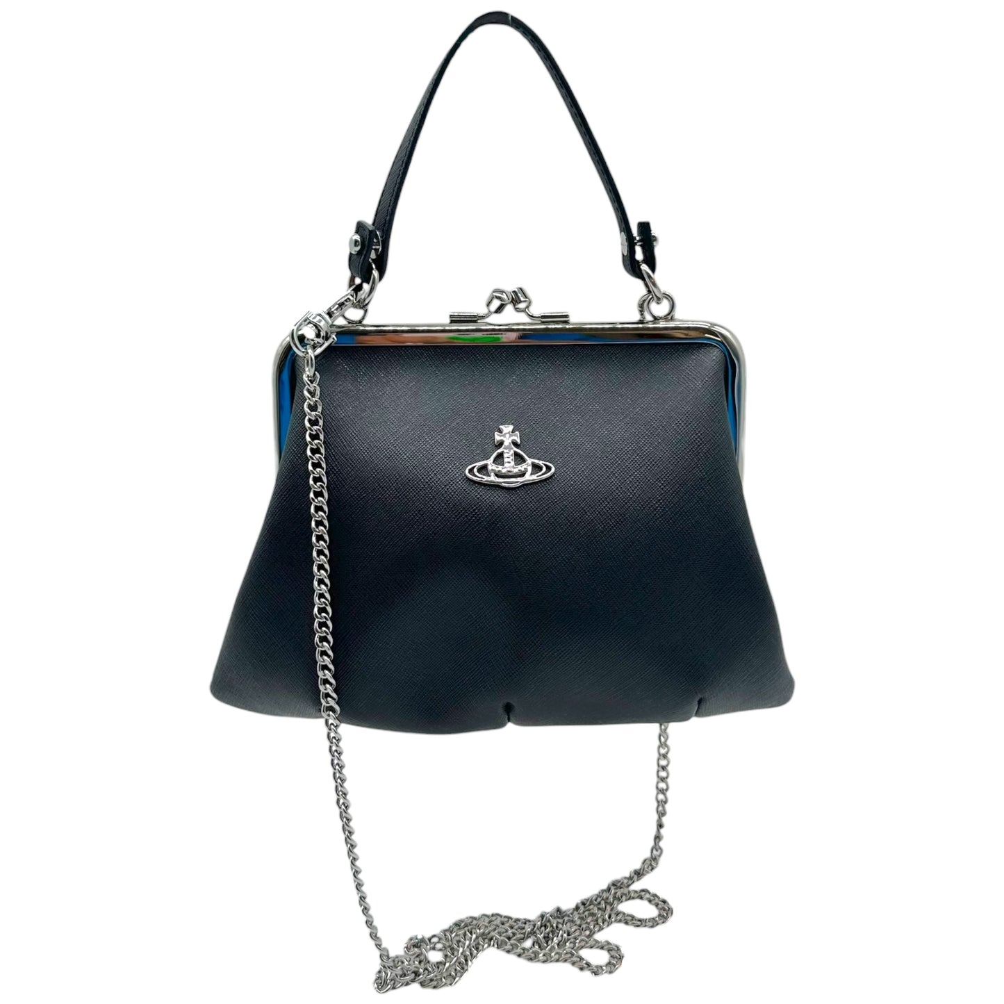 Vivienne Westwood Black Leather Mini Bag with Kisslock Closure