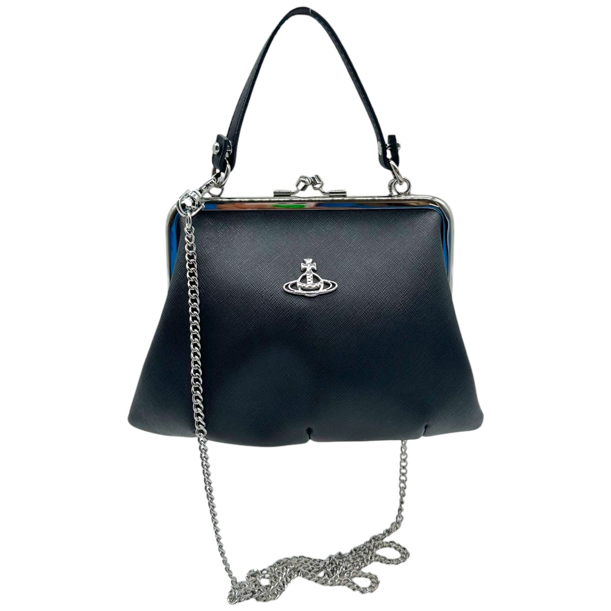 Vivienne Westwood Black Leather Mini Bag with Kisslock Closure