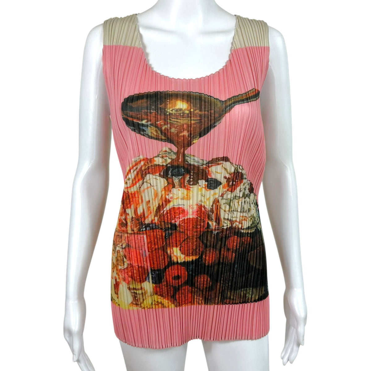 Issey Miyake Pleats Please Pink Parfait Print Pleated Tank Top Sz 5