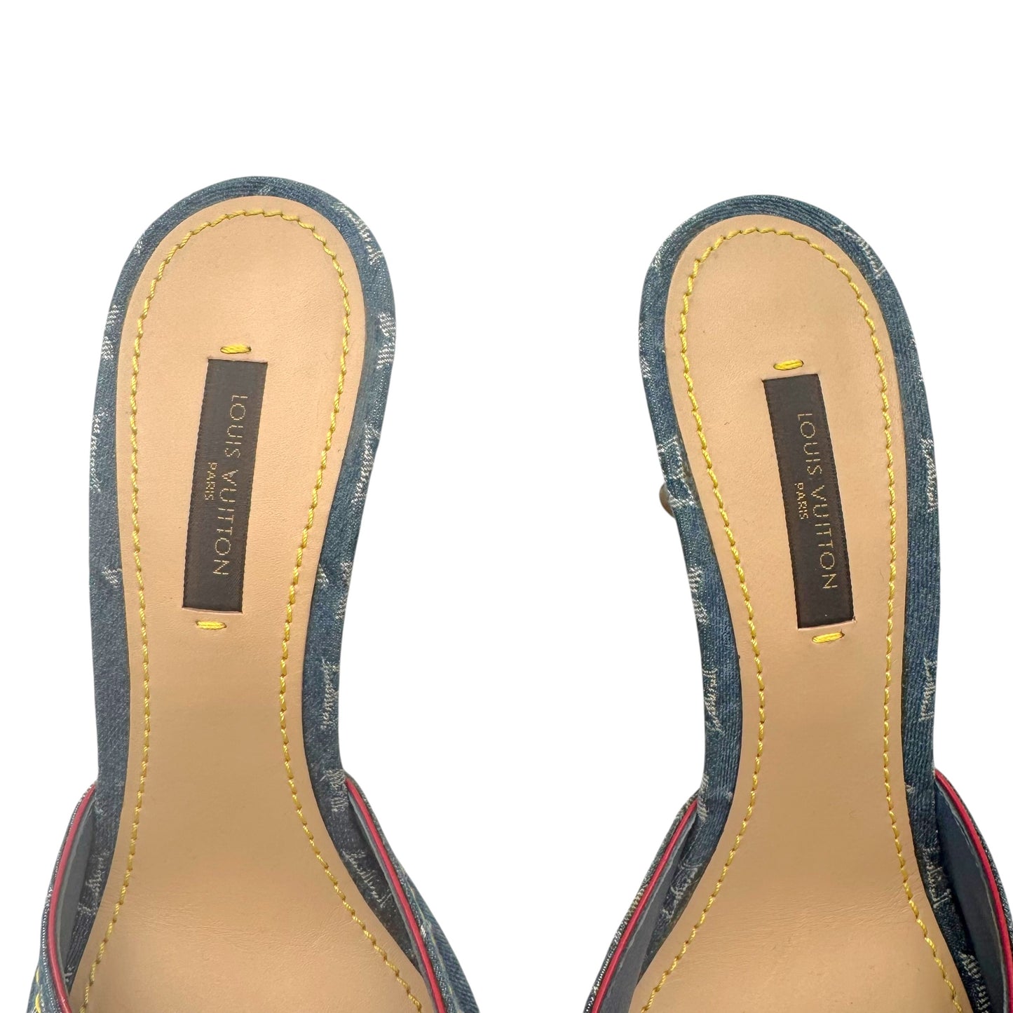 Louis Vuitton Denim Monogram Kitten Heel Mule Sandals