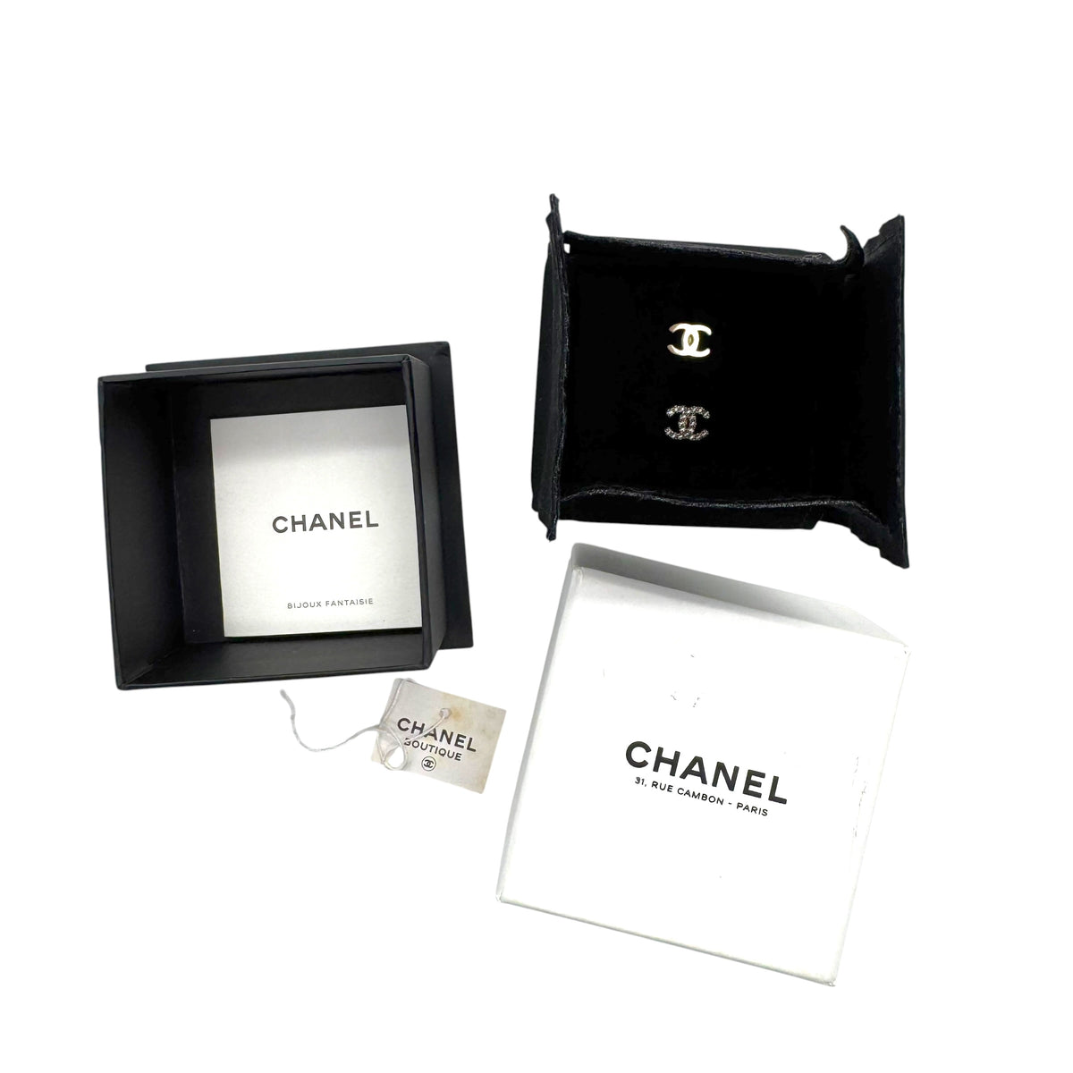 Chanel Gold Crystal Faux Lip Ring Ear Cuff Set