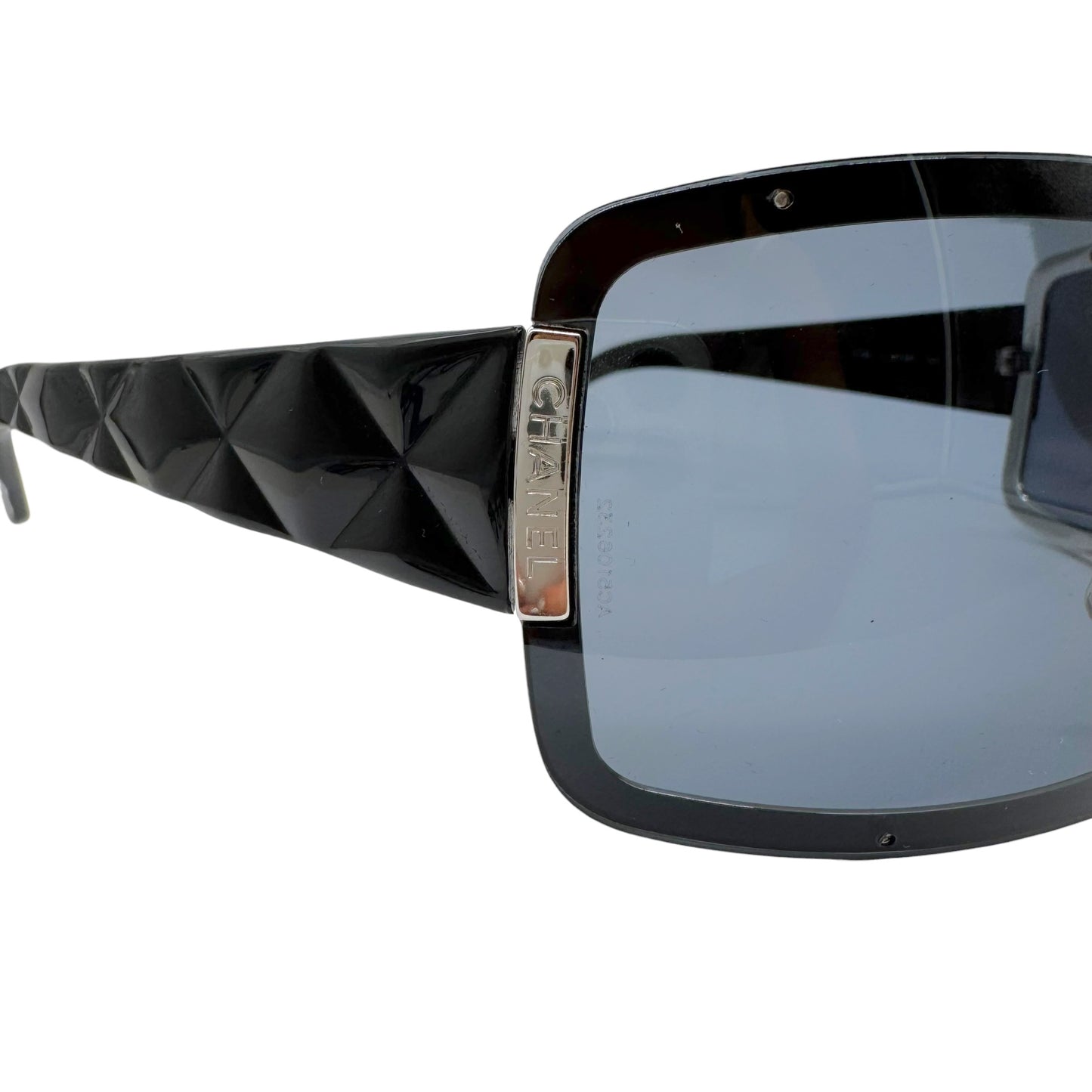 Chanel Black Matelasse Quilted Arm Shield 4126 Sunglasses w/ Case