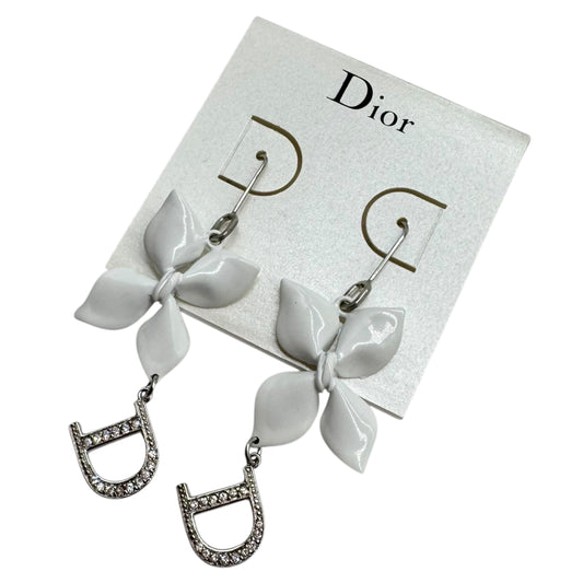 Christian Dior 'Girly Dior' White Flower & Crystal D Dangly Earrings