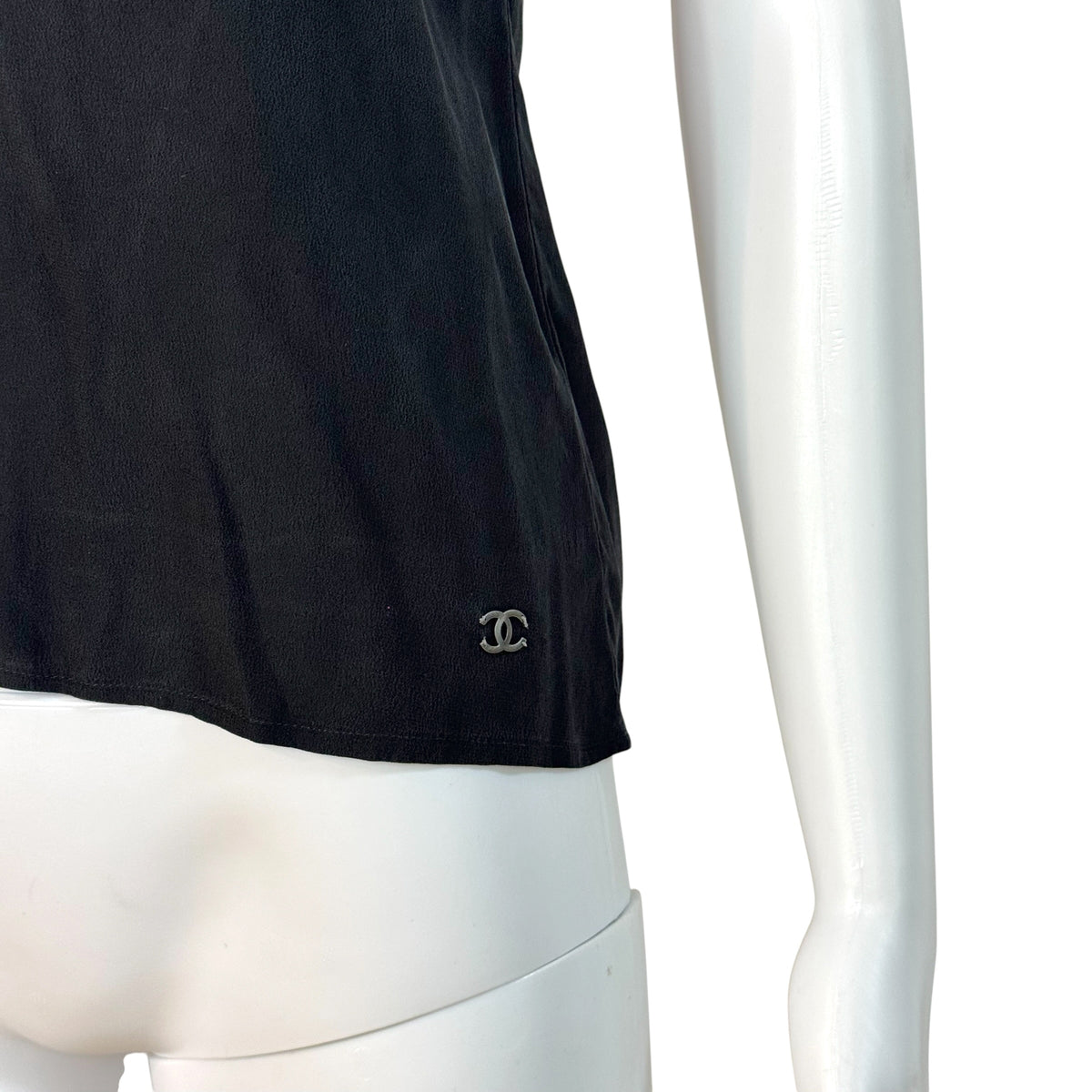 Chanel Black Silk Sleeveless V-Neck Blouse