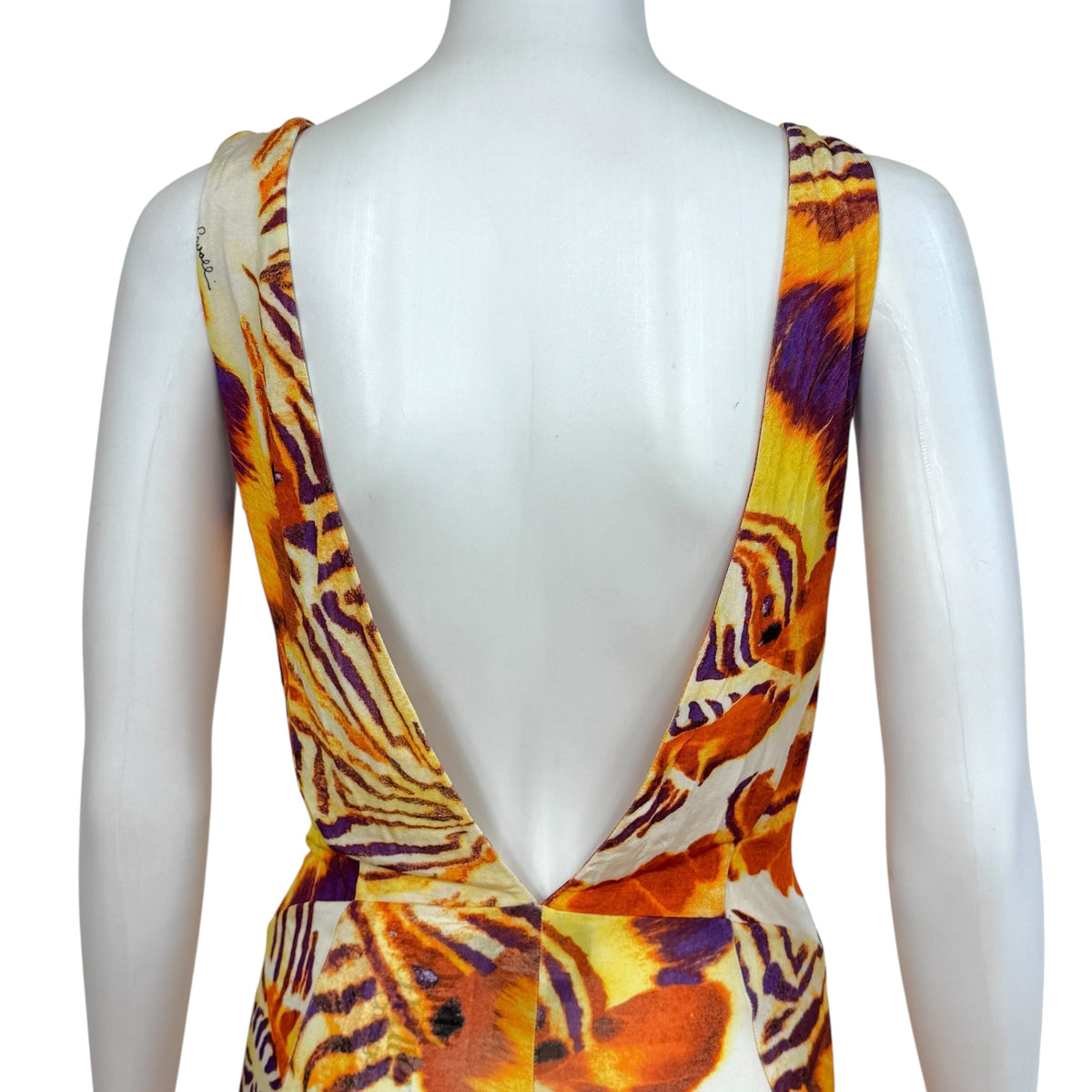 Just Cavalli Roberto Cavalli Orange & Purple Tiger Print Open-Back Midi Dress