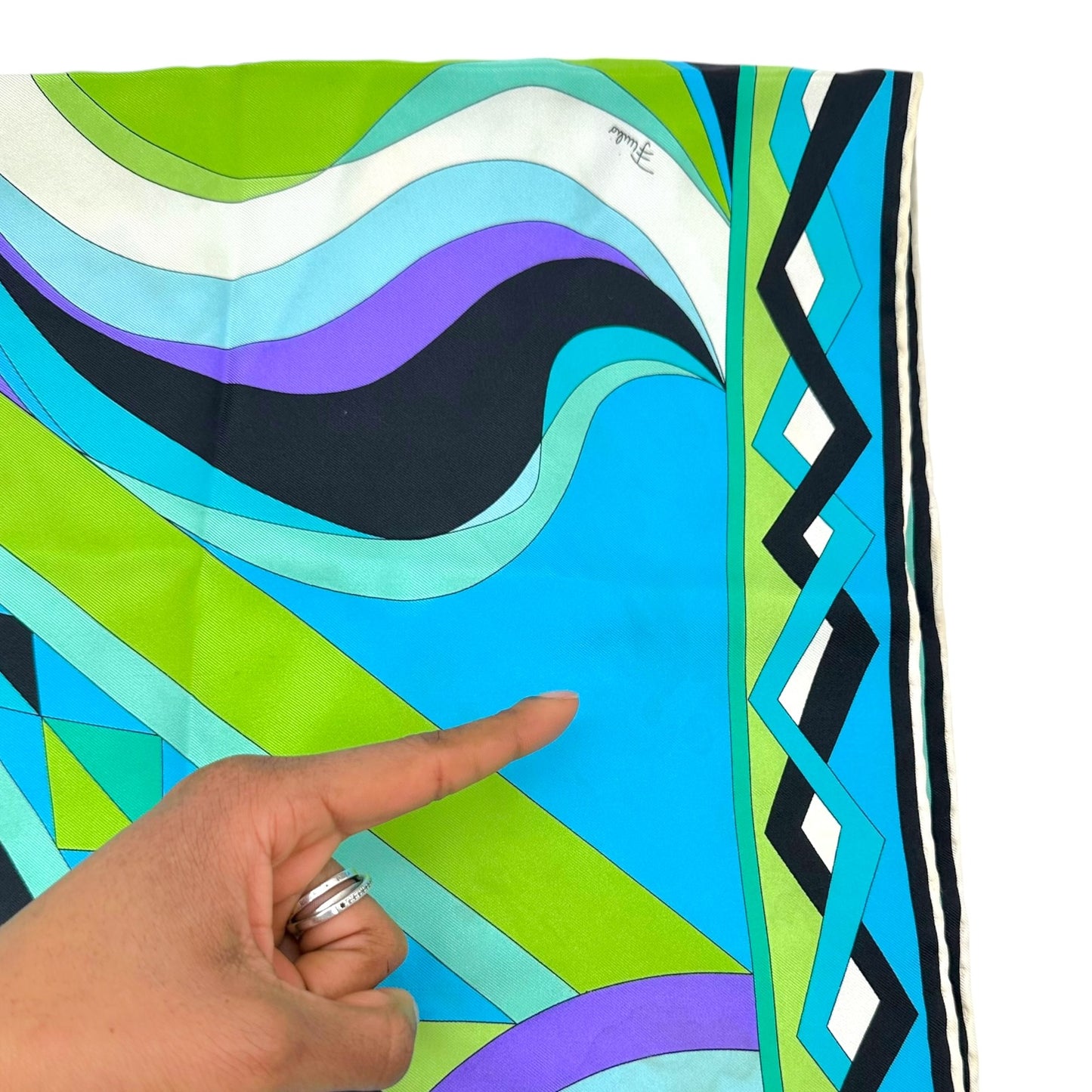Emilio Pucci Silk Square Scarf Blue Green Printed Large
