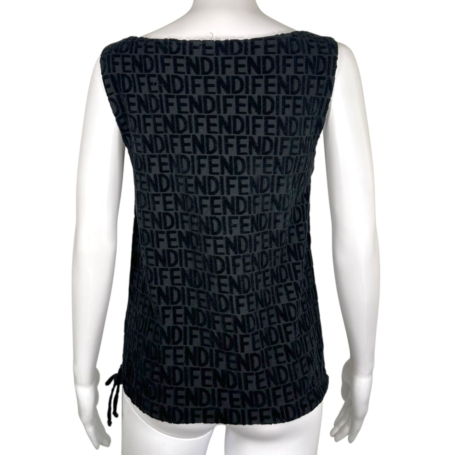 Fendi Black Terry Logo Tank Top Straight Neckline