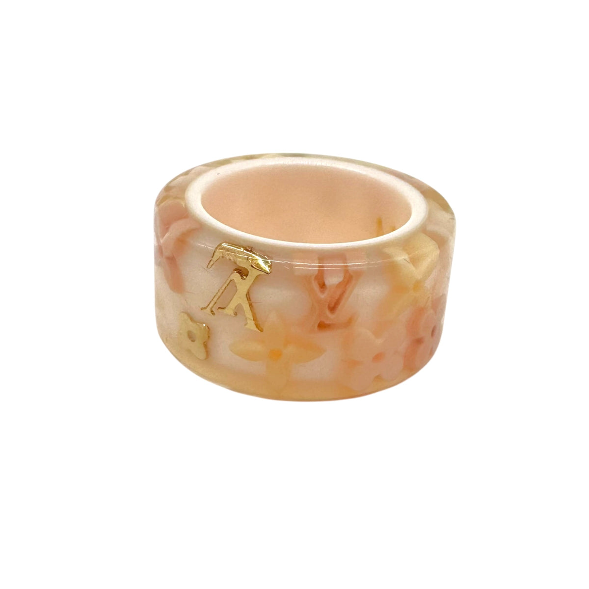 Louis Vuitton Logo Inclusion Ring Ivory Gold Pink