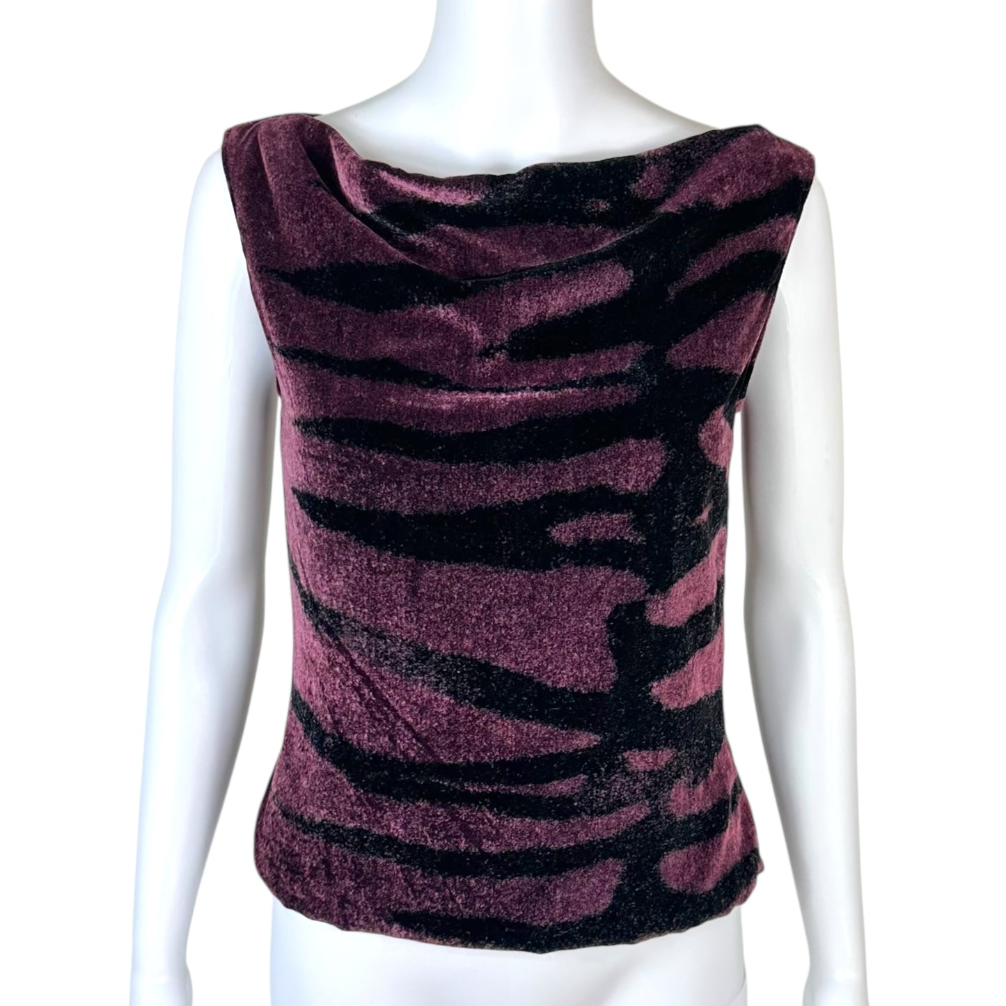 Roberto Cavalli Class Purple Velvet Zebra Print Cowl Blouse