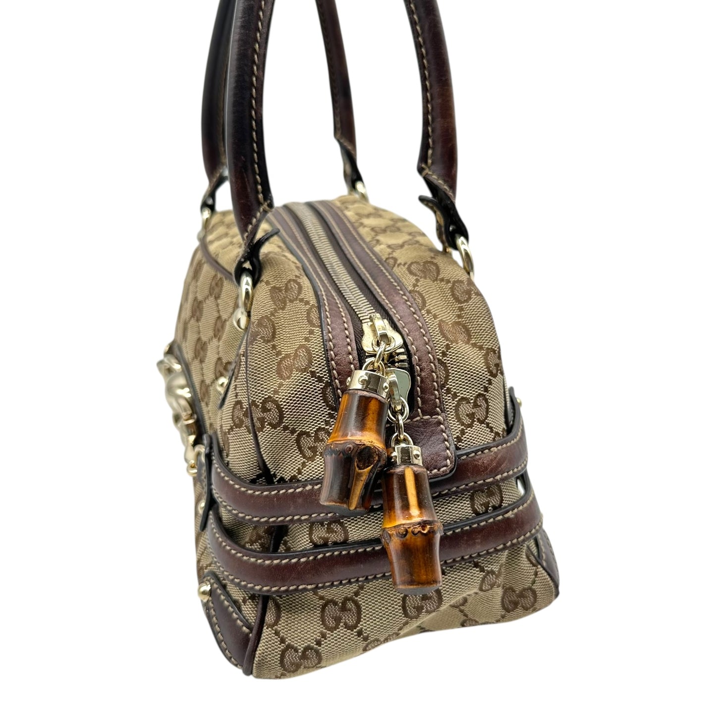 Gucci Brown Monogram & Bamboo East West Shoulder Bag