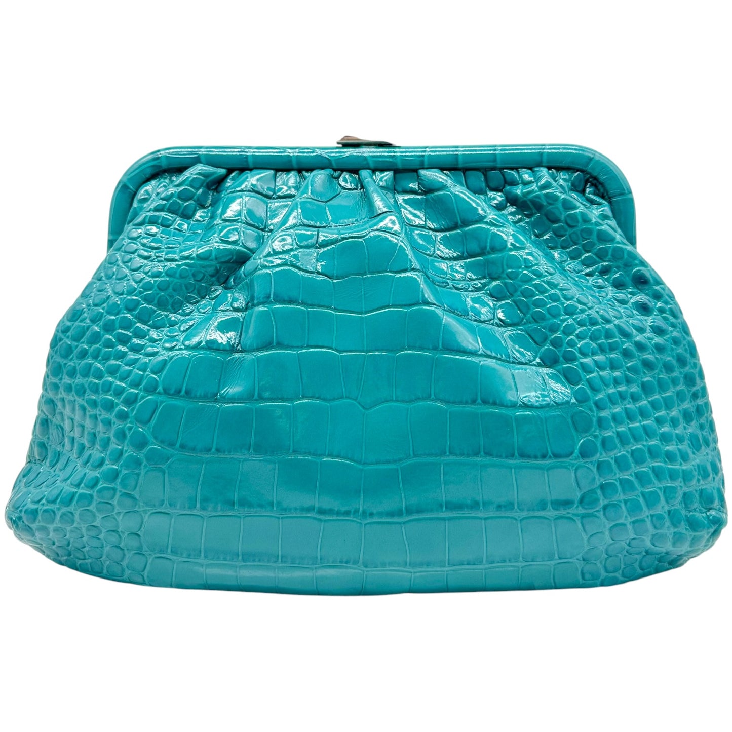 Balenciaga Turquoise Blue Croc Embossed Kisslock Shoulder Bag