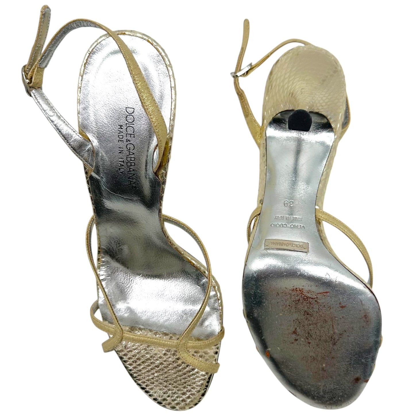 Dolce & Gabbana Gold Python Slingback Sandal Heels