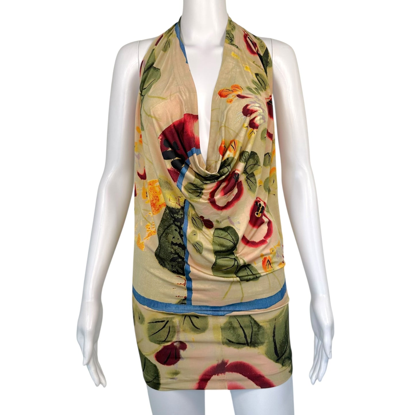 Jean Paul Galutier Floral Print Halter Neck Plunge Front Top
