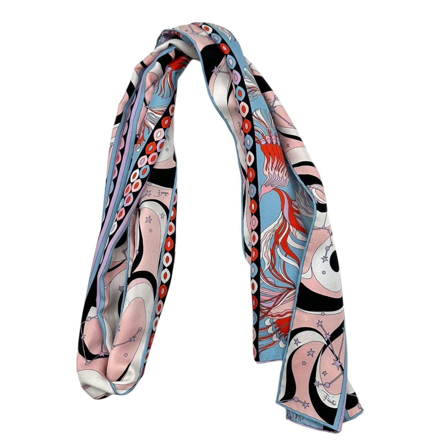 Emilio Pucci Multicolor Astrological Printed Silk Long Scarf