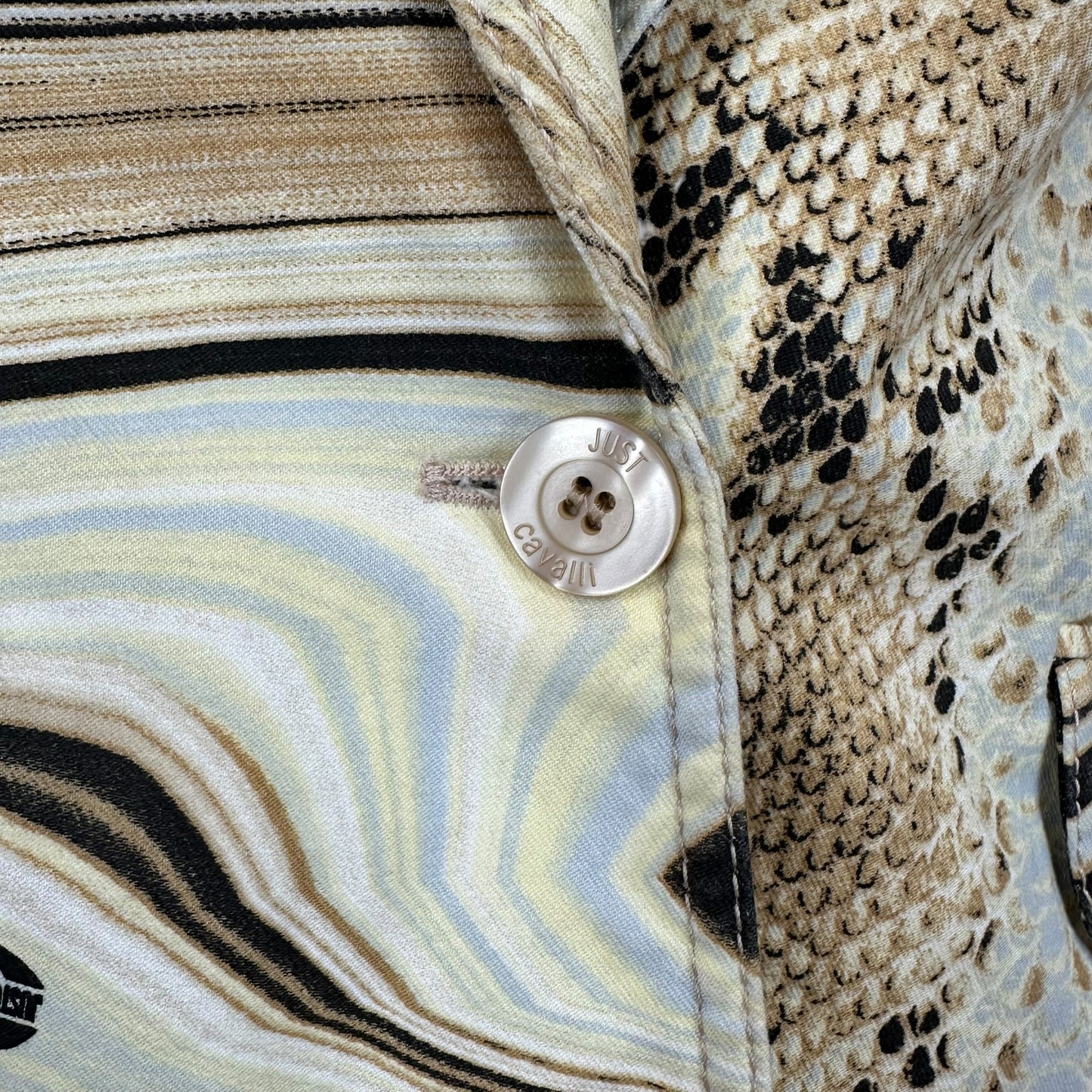 Just Cavalli Roberto Cavalli Light Blue & Brown Python & Swirl Print Blazer