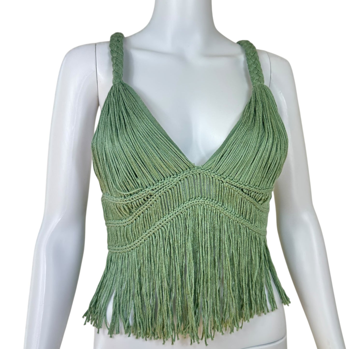 Jonathan Simkhai Green Fringe Crop Top - Outfit Repeater