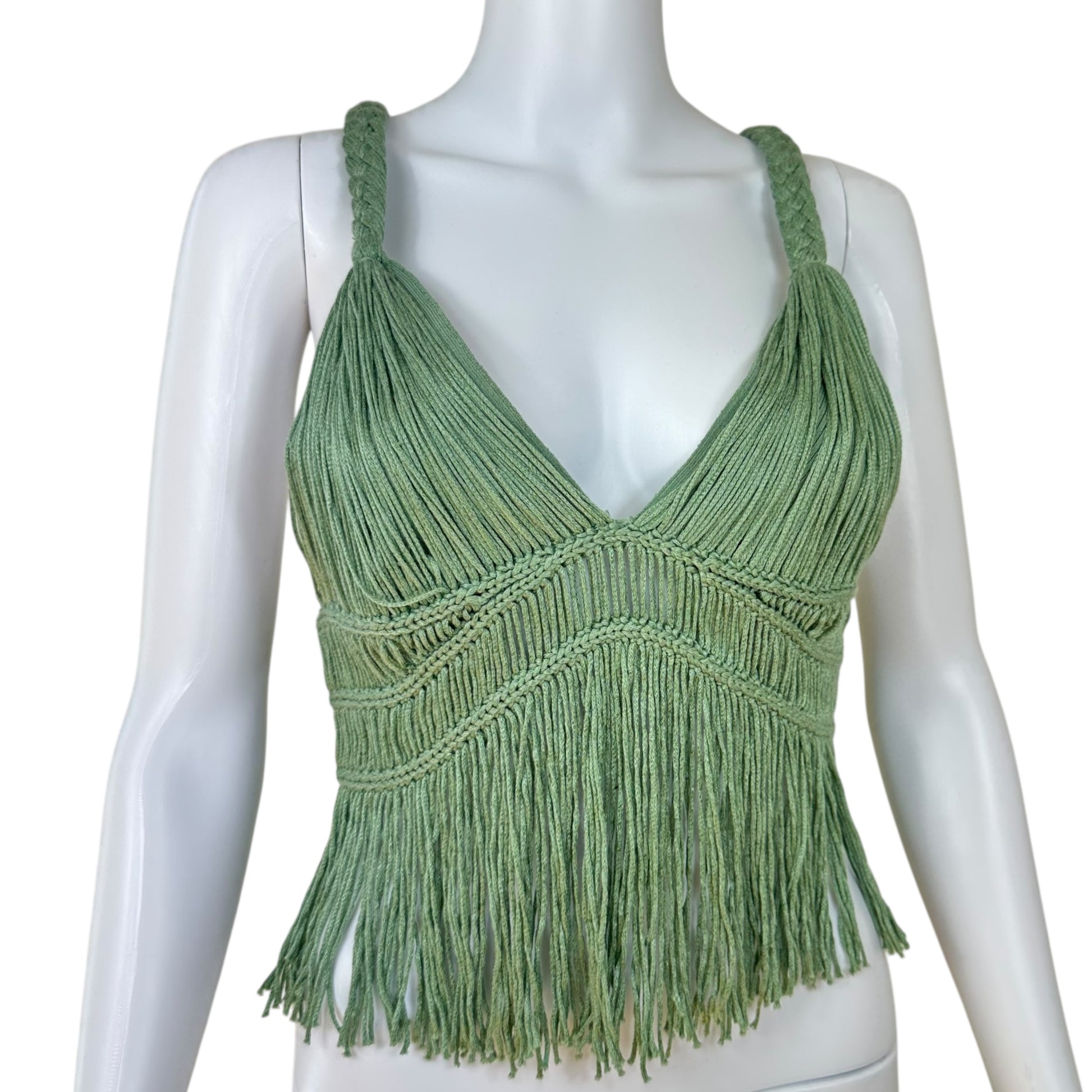 Jonathan Simkhai Green Fringe Crop Top - Outfit Repeater