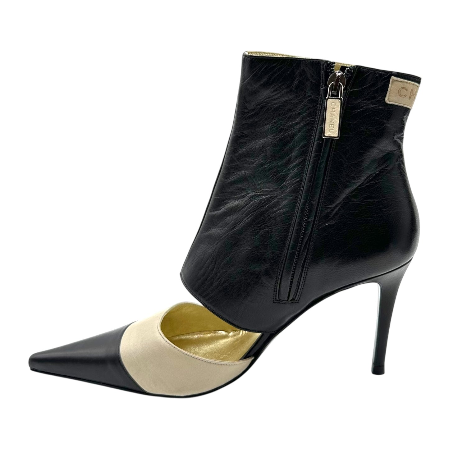 Chanel Black & Cream Leather Cut-Out Heels NEW