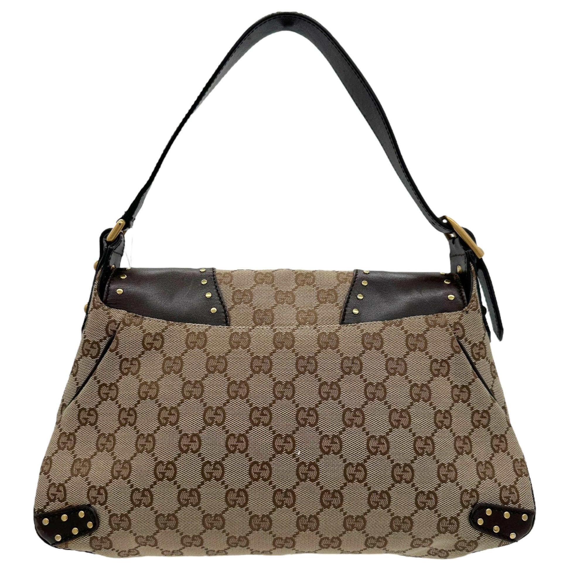 Gucci Studded Tan Monogram Horsebit Bag - Outfit Repeater