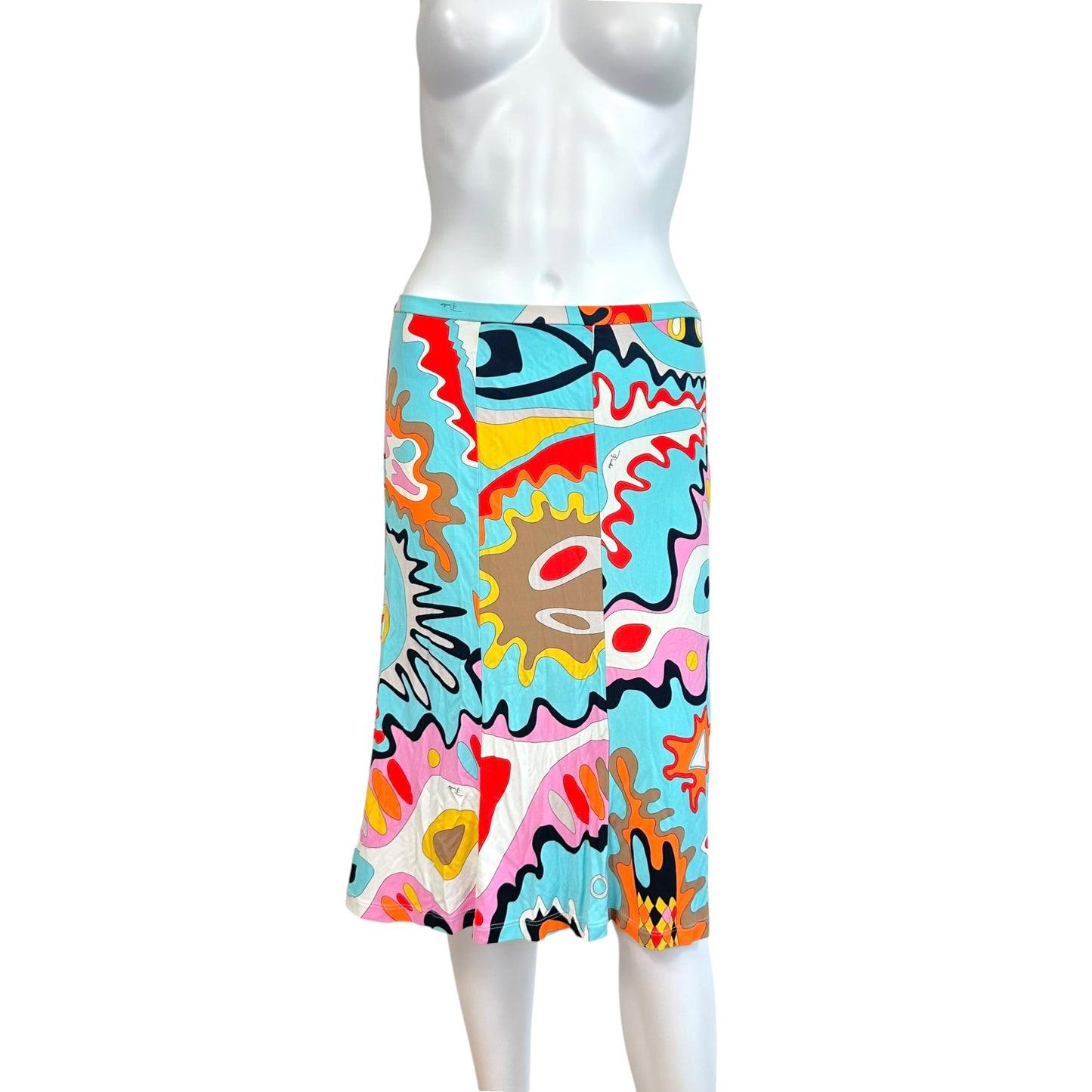 Emilio Pucci Bright Blue Multicolor Printed Midi Skirt