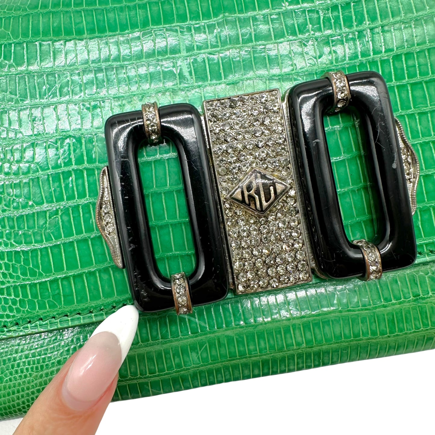 Ralph Lauren Collection Green Lizard & Crystal East-West Clutch Bag
