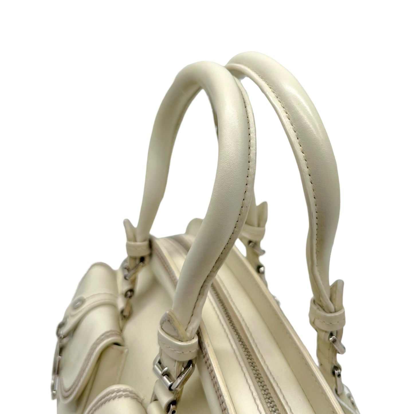 Christian Dior White Leather CD Charm East-West Bowler Handbag