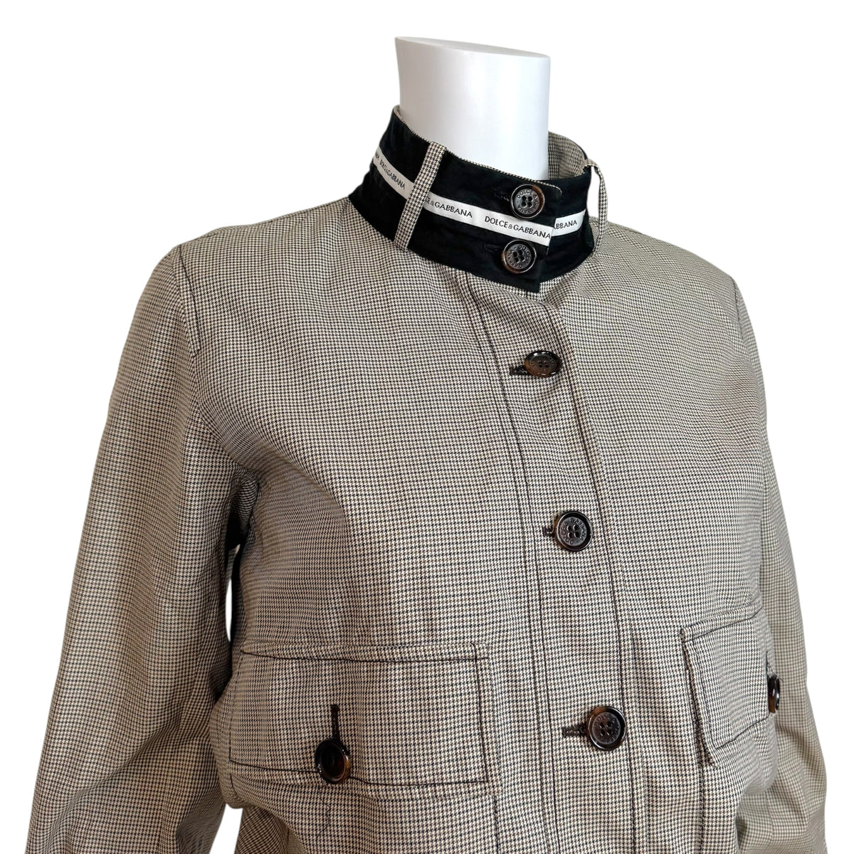 Dolce & Gabbana Houndstooth Print Logo Collar Bomber Jacket
