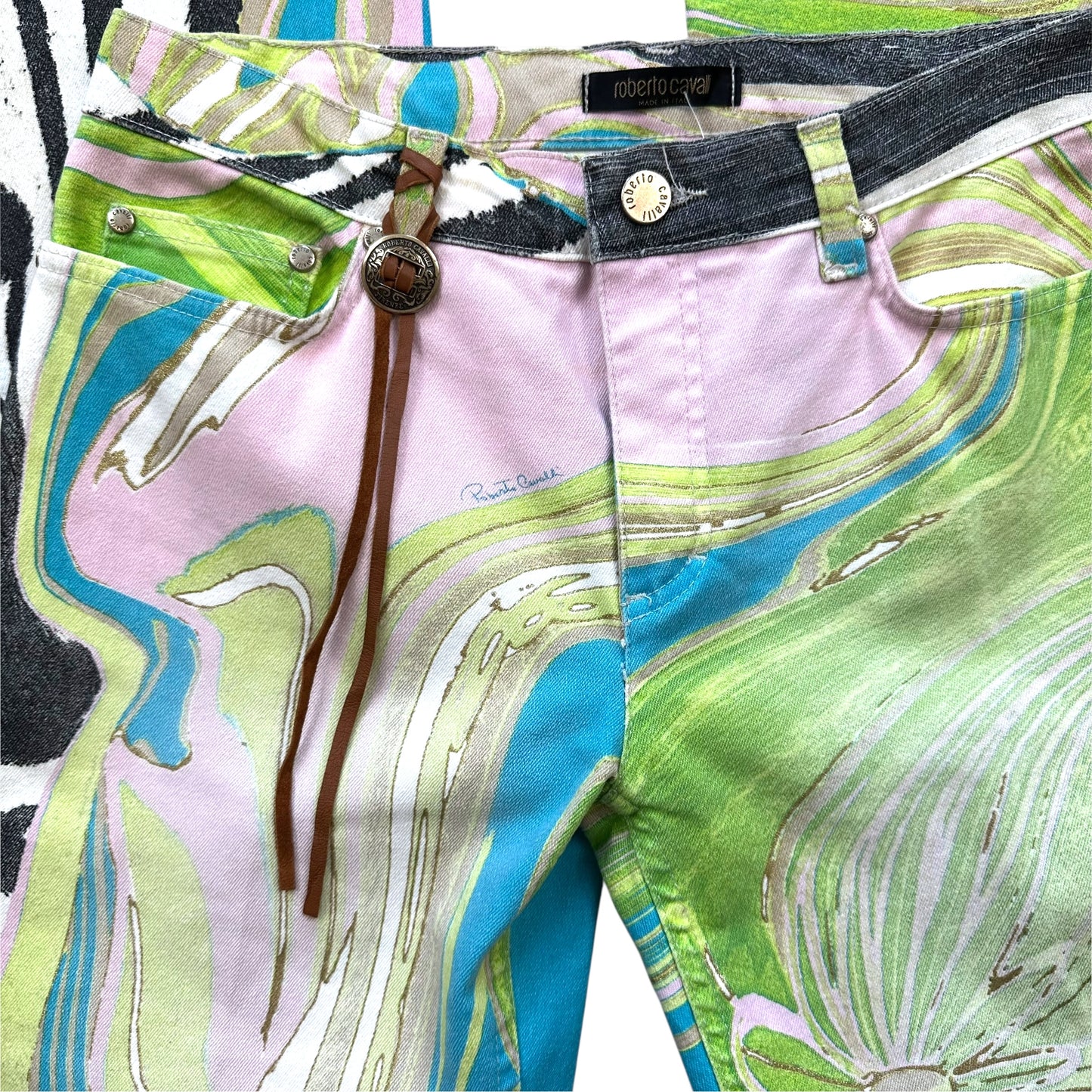 Roberto Cavalli S/S 2004 Floral & Zebra Print Jeans