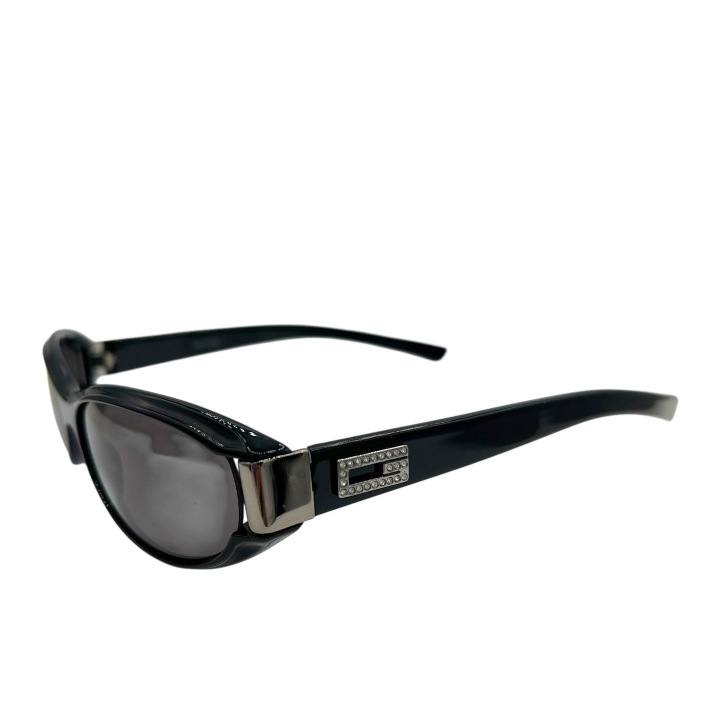Gucci 90's Black Slim Oval Sunglasses w/ Crystal G Logo GG2549