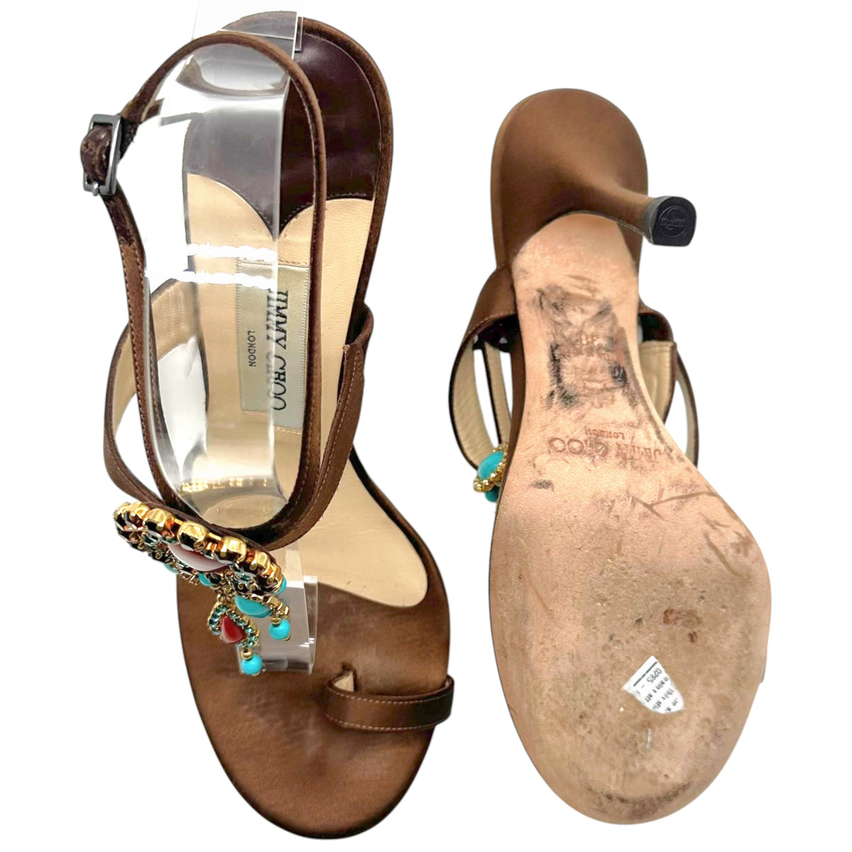 Jimmy Choo Turquoise Crystal Embellished Sandal Heels