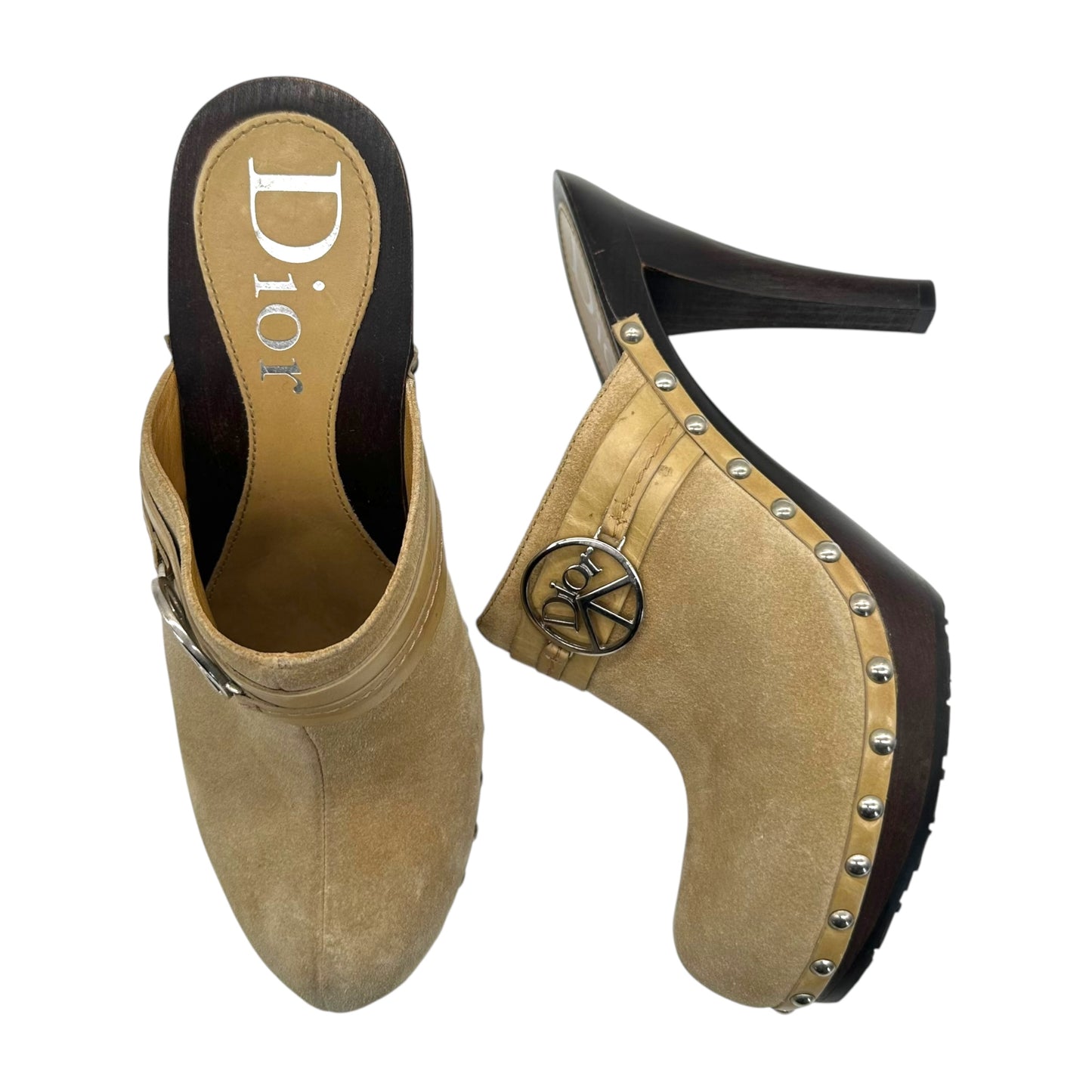 Christian Dior Tan Suede Peace Clog Heels