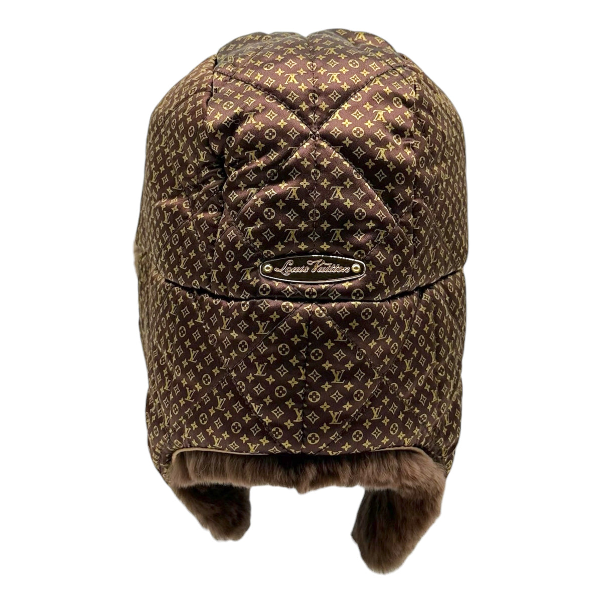 Louis Vuitton Trapper Hat Brown Monogram Silk Rabbit Fur