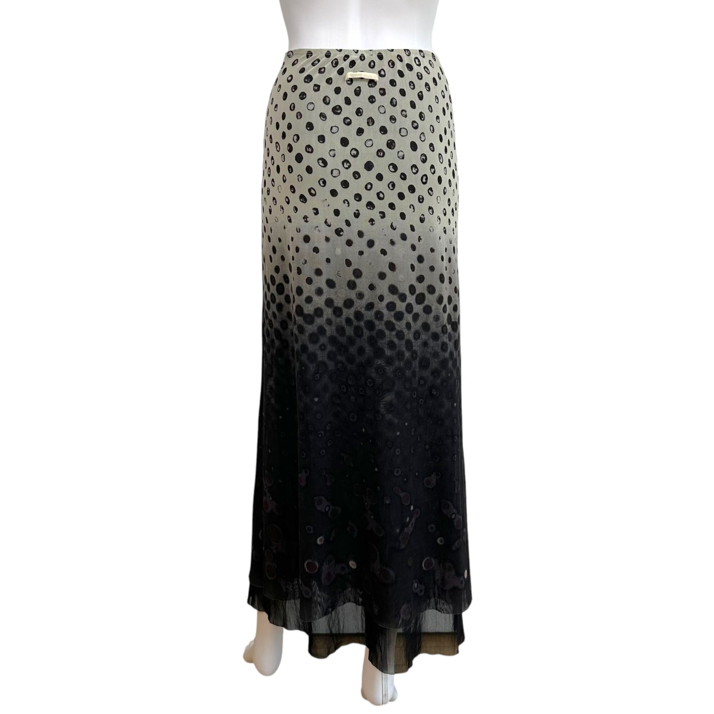 Jean Paul Gaultier Black and White Polka Dot Print Ombre Mesh Maxi Skirt