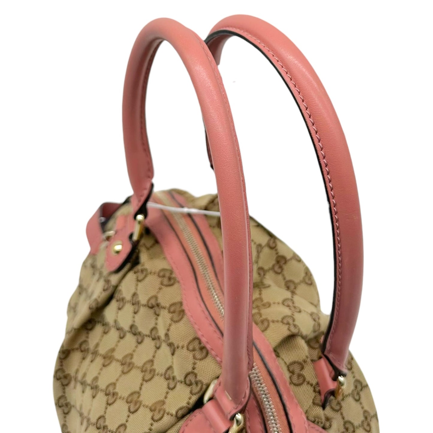 Gucci Tan Monogram & Pink Leather Sukey 2-Way Bowler Bag