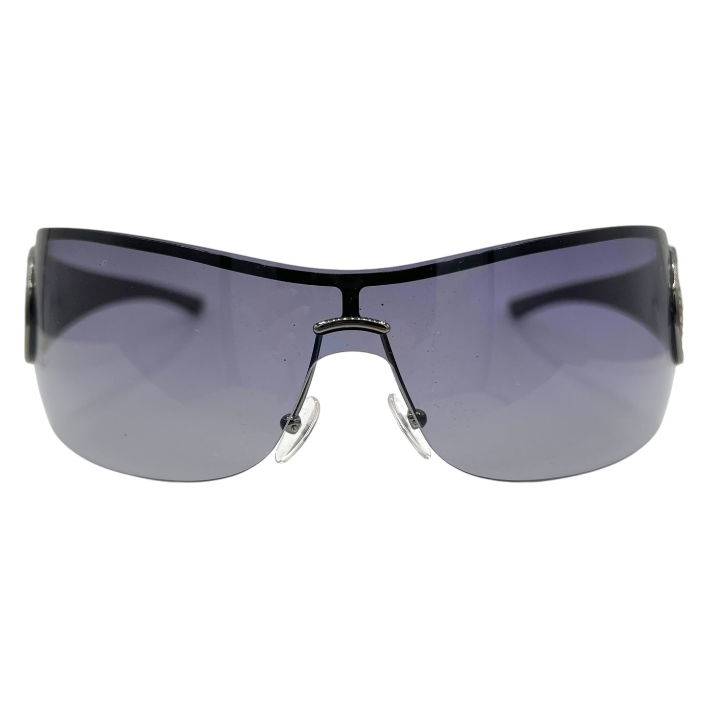 Gucci Crystal Horsebit Black Rimless Shield Sunglasses GG2712 w/ Case