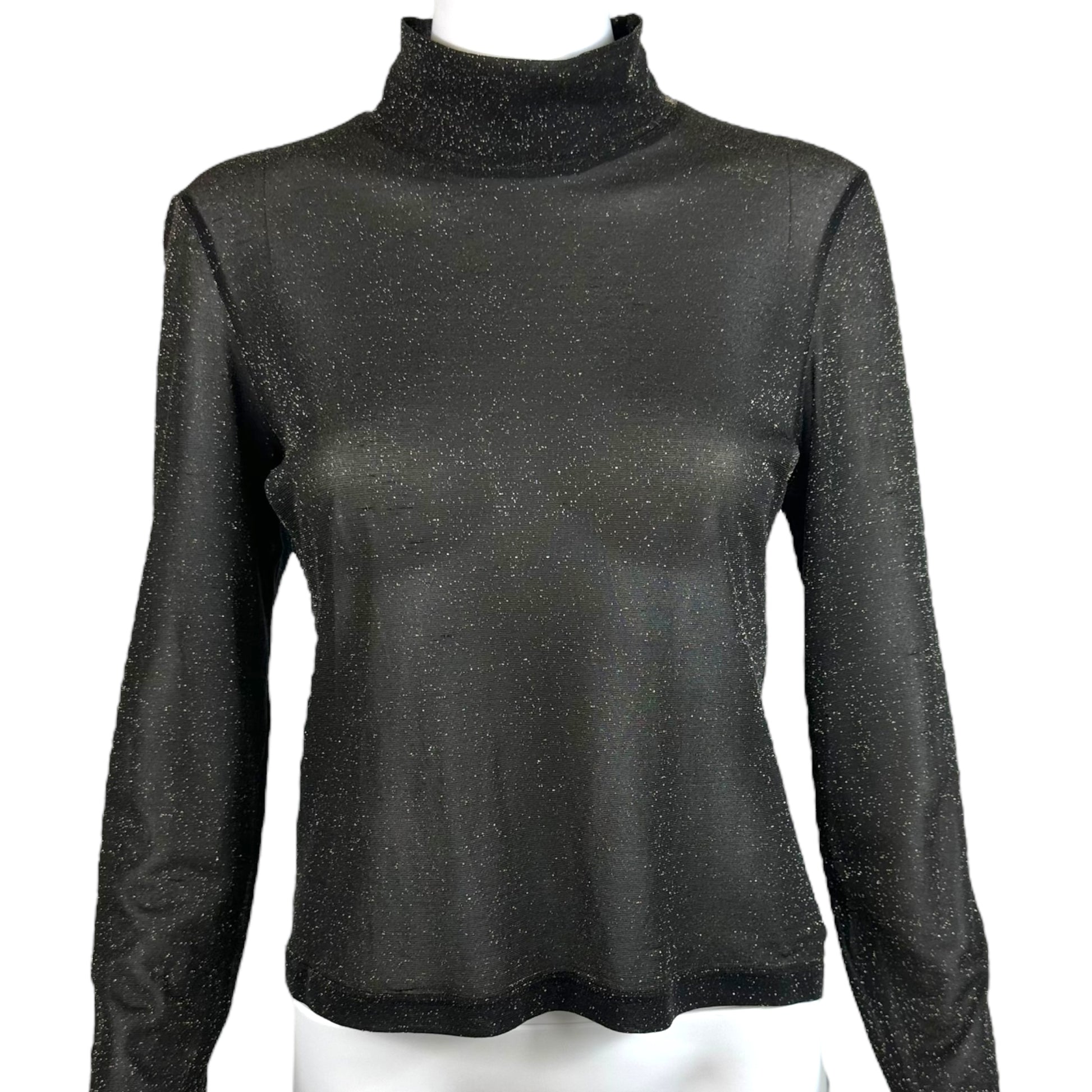 Mugler Black & Gold Semi-Sheer Sparkle Turtleneck Top - Outfit Repeater