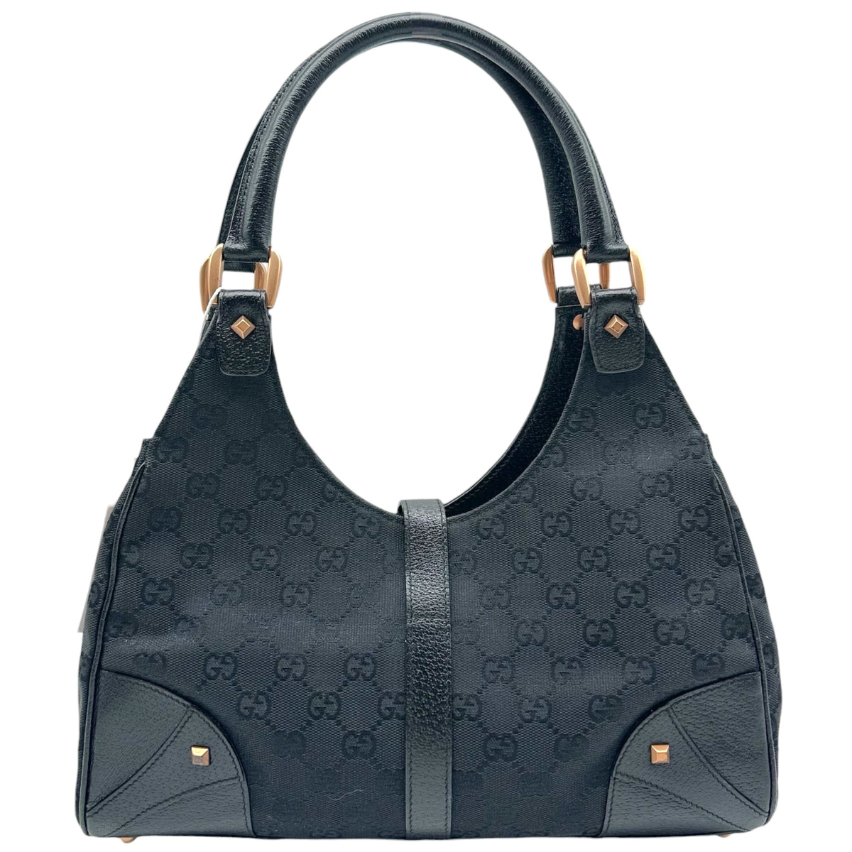 Gucci Black Monogram Shoulder Bag with Rose Gold Hardware