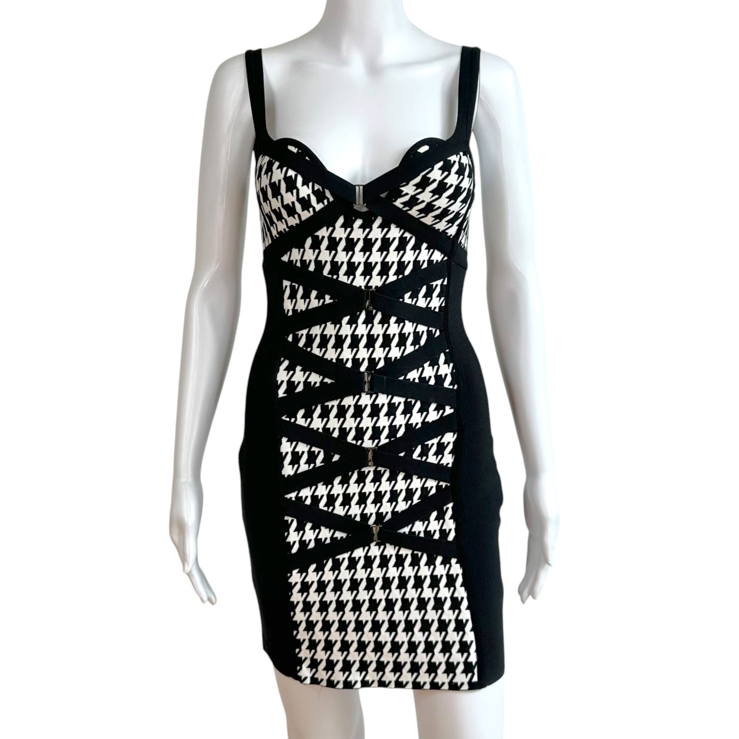 Herve Leger Houndstooth Print Bandage Mini Dress
